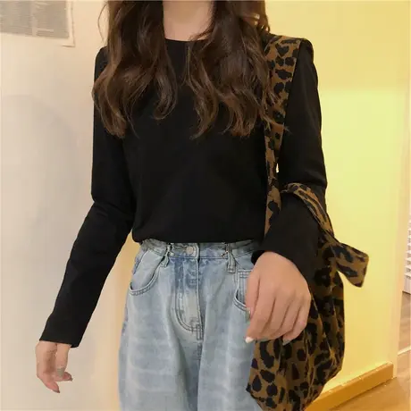 港风长袖T恤女秋冬ins超火内搭打底衫原宿百搭宽松慵懒风chic上衣图片