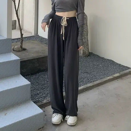 高腰裤子女春季薄款2023宽松拖地裤直筒显瘦阔腿裤垂感运动休闲裤图片