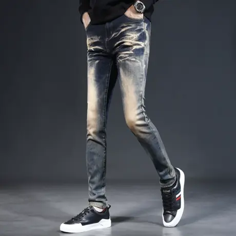 牛仔裤男秋季2023新款复古蓝色潮牌修身小脚弹力潮流高级男士长裤商品大图