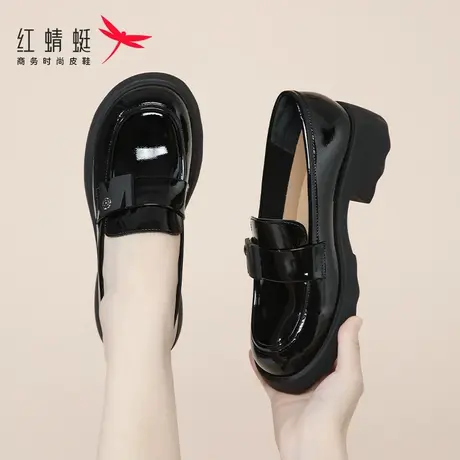 红蜻蜓春秋女鞋新款厚底英伦小皮鞋一脚蹬懒人乐福鞋女jk通勤夏季商品大图