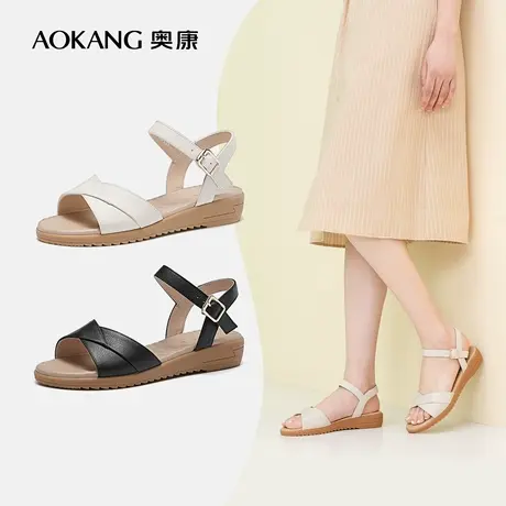 奥康女鞋夏季新款真皮舒适日常休闲防滑软底中老年妈妈凉鞋图片