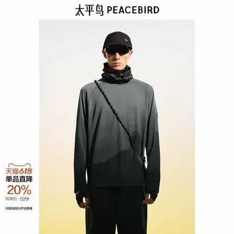 【商场同款】太平鸟男装T恤25春季重磅渐变色提花长袖 B2CPF1323图片