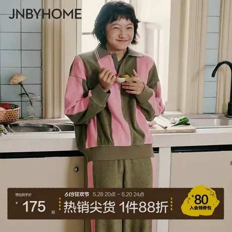 JNBYHOME江南布衣冬舒适撞色条纹睡衣男女情侣套装毛巾料家居服商品大图