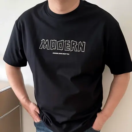 DAEVU夏季大码男装简约字母潮胖子加肥加大圆领男士短袖t恤半袖商品大图