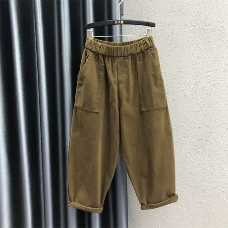 宽松显瘦口袋设计感老爹裤女秋季新款松紧腰休闲小个子牛仔哈伦裤商品大图