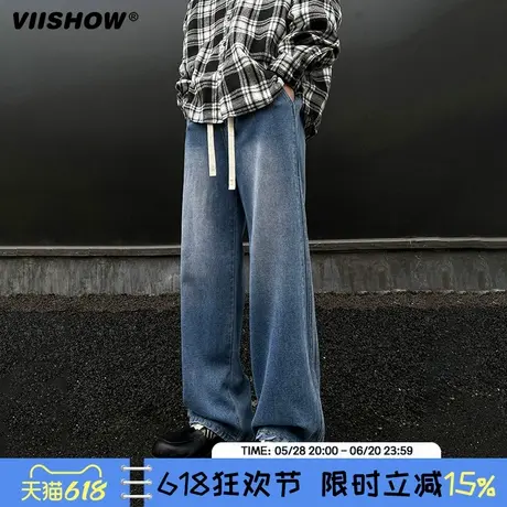 VIISHOW牛仔裤男美式阔腿裤黑色裤子男生潮流潮牌高街休闲裤长裤图片