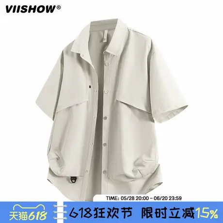 VIISHOW夏季机能风口袋短袖衬衫男潮牌街头宽松情侣休闲百搭衬衣商品大图