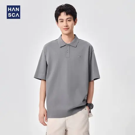 hansca液氨抗皱220g纯棉短袖POLO衫男士2025夏季薄款刺绣翻领上衣商品大图