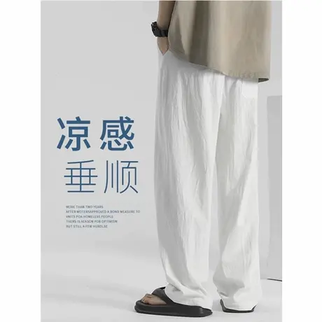 白色裤子男款春秋男裤直筒亚麻休闲裤纯棉卫裤夏季棉麻裤阔腿长裤商品大图