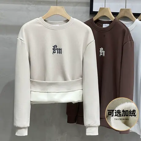 380克重磅简约刺绣卫衣男秋冬款加绒长袖男外套冬装打底衫上衣潮商品大图