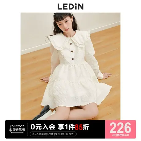 乐町甜美翻领连衣裙休闲秋季新款女装奶白娃娃领肌理感长袖短裙商品大图