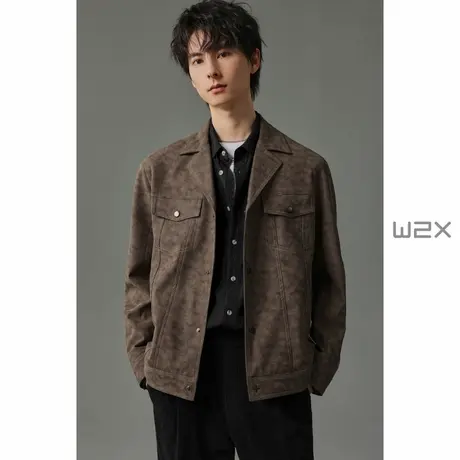 w2x2024秋季新款PU皮国风印花行政夹克男高级感痞帅外套休闲上衣商品大图