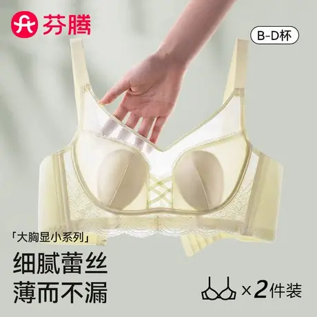 芬腾内衣女兔耳杯夏薄款大胸显小聚拢收副乳防下垂性感蕾丝文胸罩商品大图