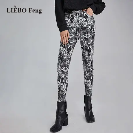 裂帛LIEBOFeng2023春季新商场同款国潮风紧身显瘦印花梭织长裤图片
