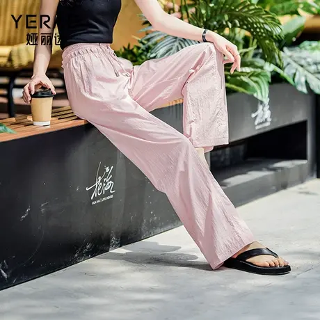娅丽达女裤2025夏季新款轻薄显瘦褶皱工装裤粉丝阔腿裤直筒裤子商品大图