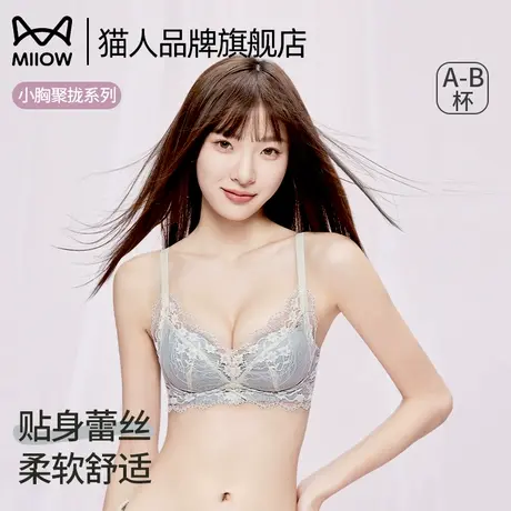 猫人新款小胸聚拢内衣女显大蕾丝提拉防垂调整型收副乳无钢圈文胸商品大图
