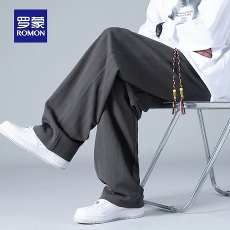 罗蒙男士国风编织休闲裤2025秋季新款时尚潮流直筒裤日常百搭长裤图片