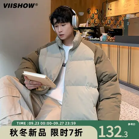 VIISHOW撞色插肩袖棉衣外套男冬季加厚棉袄美式立领潮牌宽松棉服商品大图