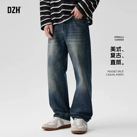 男士深蓝色弹力牛仔裤男直筒男款裤子秋季休闲裤长裤美式潮牌男裤商品大图