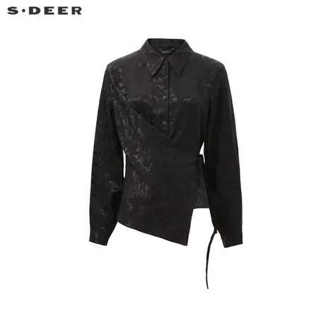 sdeer圣迪奥女装复古翻领印花收腰不规则长袖衬衫S242Z0501商品大图