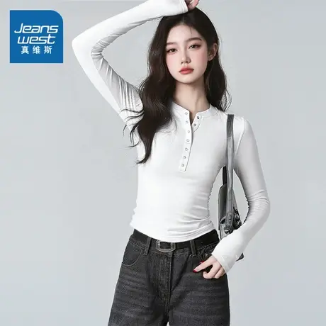 NOW真维斯早秋长袖t恤女2025新款爆款内搭打底衫特别漂亮掐腰上衣商品大图