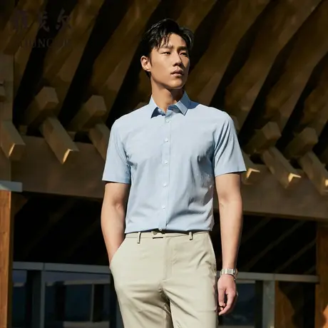 【天然纤维】V系雅戈尔衬衫夏季商务休闲条纹竹浆免烫短袖衬衫商品大图