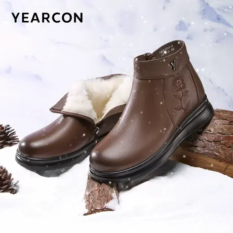 意尔康女鞋2025冬季短靴真皮短筒皮靴中老年妈妈棉鞋加绒保暖皮鞋图片