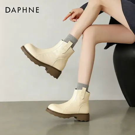 达芙妮白色短靴女2025冬季新款厚底加绒小皮鞋子百搭英伦风马丁靴图片