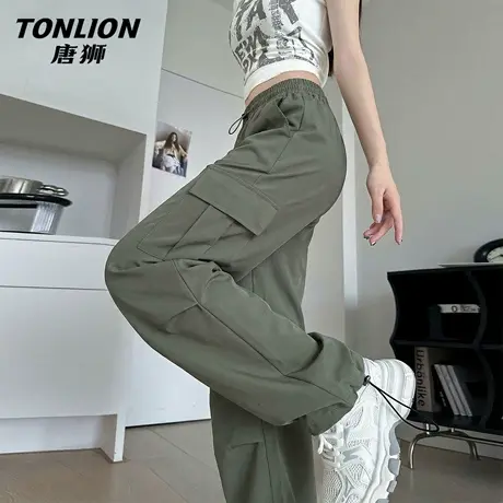 唐狮官方军绿色工装裤女款2026春秋新款户外三防登山运动阔腿裤VB商品大图