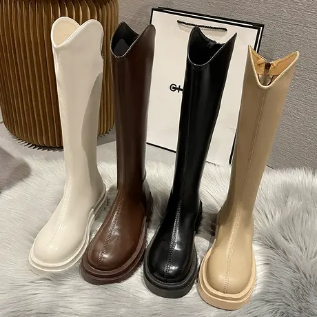 长筒靴女胖mm粗腿大筒围长靴子2023新款秋冬厚底不过膝高筒骑士靴商品大图