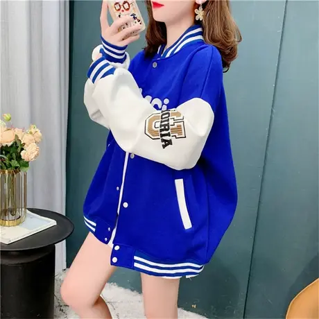 克莱因蓝棒球服外套女春季2022年新款韩版宽松洋气百搭学院风上衣商品大图