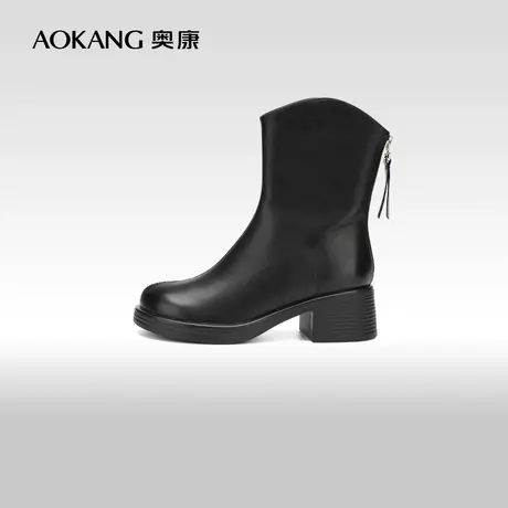 【门店发货】奥康女鞋 2023冬季新款时装靴圆头西部牛仔靴瘦瘦靴商品大图