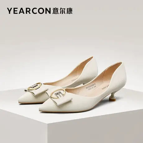 意尔康女鞋春秋中跟细跟尖头浅口单鞋气质法式配裙子温柔通勤职业图片