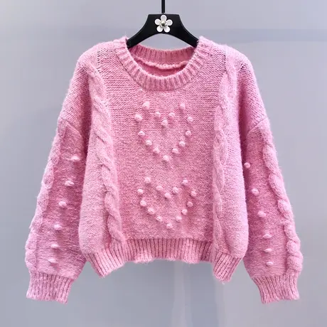 设计感立体爱心套头毛衣女秋冬2023新款宽松时尚高级感套头针织衫图片