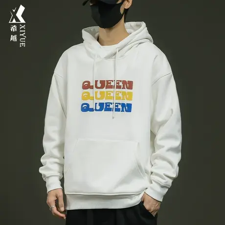 希越重磅美式连帽卫衣男冬季潮牌男士宽松大码加绒加厚套头衫外套商品大图