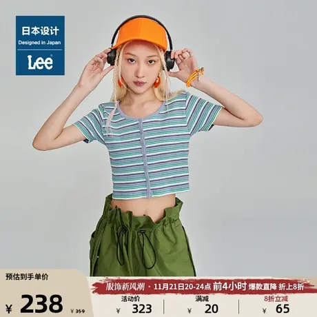 Lee日本设计23新品修身短款条纹女针织开衫毛衣显瘦LWT00763图片
