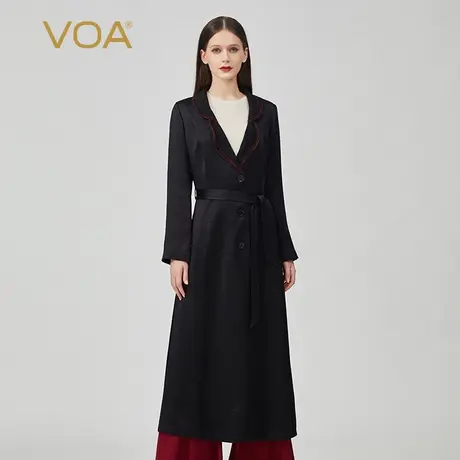 VOA40姆米重磅真丝双面缎翻领单排扣宽松百搭垂顺长款蚕桑丝外套图片