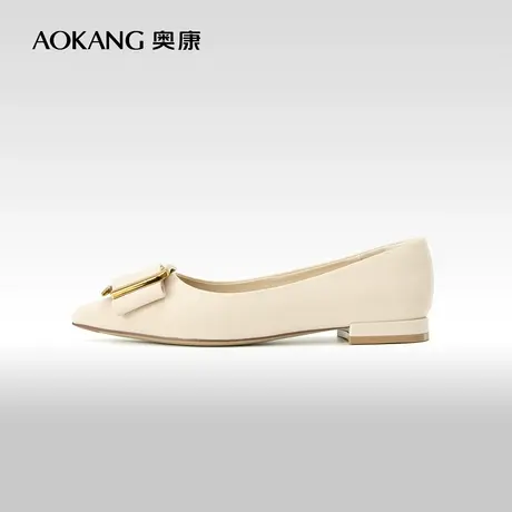 奥康女鞋 春季气质优雅金属方扣尖头韩版低跟浅口办公室单鞋舒适图片