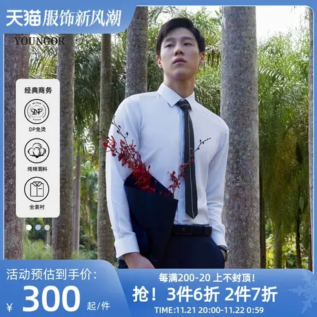 【TNDP100支免烫】雅戈尔男士春季新品商务休闲纯棉长袖衬衫男图片