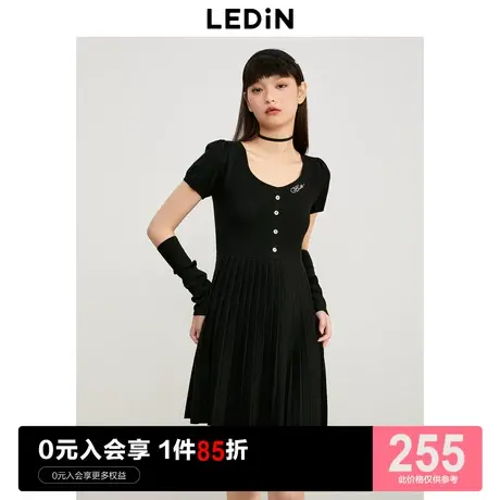 乐町针织连衣裙2023年初秋新压褶打底连衣裙女装收腰内搭连衣裙商品大图