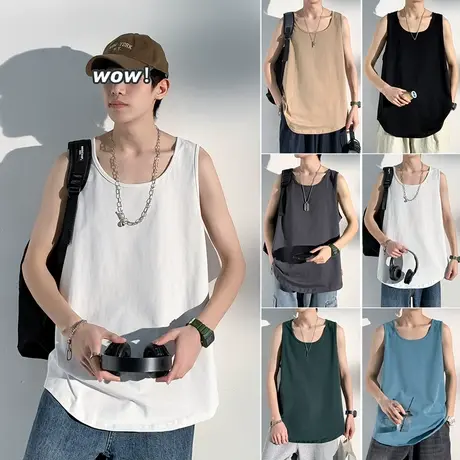 夏季薄款无袖背心男潮流时尚纯色透气打底衫2024篮球坎肩休闲上衣商品大图