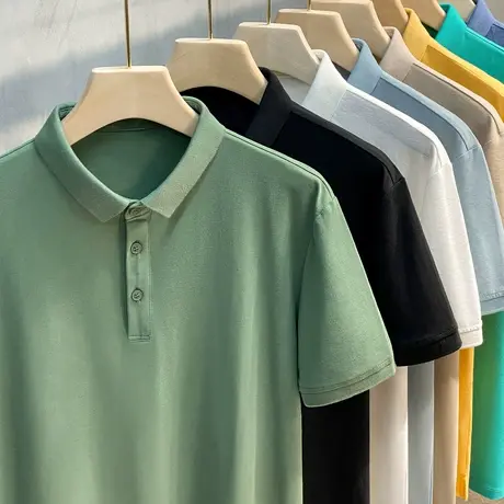 2025新款男士高端纯色Polo衫短袖t恤男装夏季上衣服翻领潮流韩版商品大图