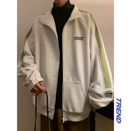 卫衣男春秋季新款美式复古重磅情侣外套oversize潮牌条纹夹克上衣商品大图