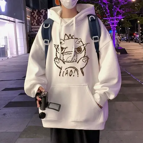 港风chic潮牌卫衣男春秋季新款慵懒风帽衫青少年男生宽松连帽外套商品大图