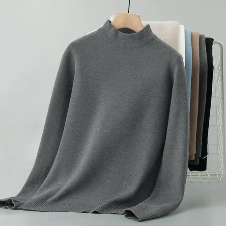 半高领毛衣男秋冬季内搭打底衫一体绒加厚加绒针织衫中领毛衫线衣商品大图