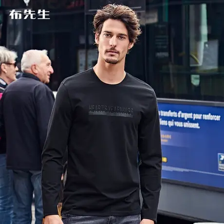 MrBu布先生长袖T恤打底衫简约时尚印花圆领2025春男装长袖BT10302商品大图