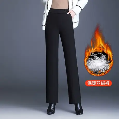 黑色直筒裤女冬季保暖加绒棉裤2023新款显瘦通勤羽绒裤西装长裤子商品大图