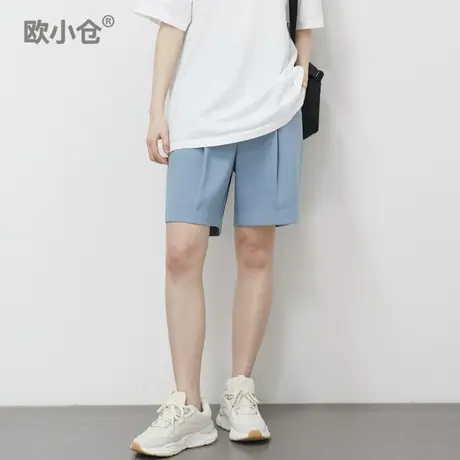 欧小仓 慕斯系列 醋酸百慕大短裤帅气中性五分裤宽松打褶西装中裤商品大图
