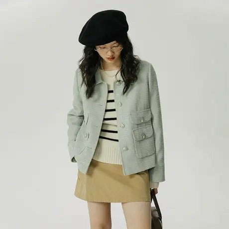 omont蛋挞家 翻领小香风外套女2023秋季新款宽松高级感小个子外套商品大图