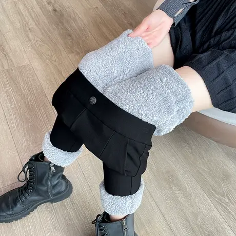 加绒加厚黑色打底裤女外穿秋冬特厚高腰紧身显瘦羊羔绒铅笔小脚裤图片